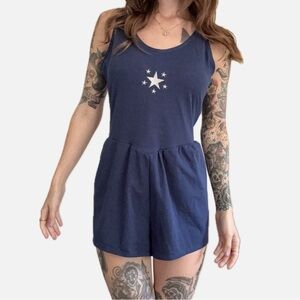 Blair Vintage Bathing Suit Navy Blue with Embroidery Star Romper Size 18